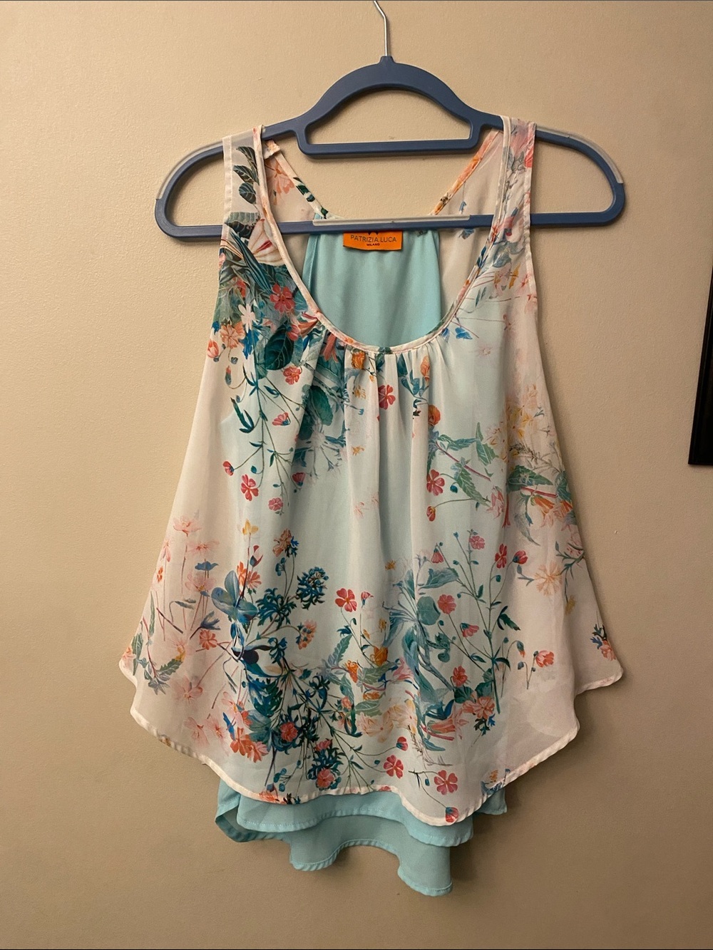Patrizia Luca Floral Layered Camisole in Light Blue and White